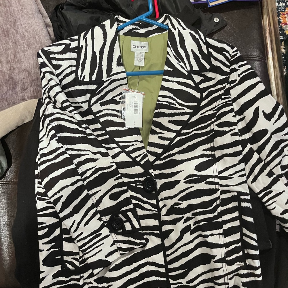 Chico's Zebra Print Blazer in Black and White